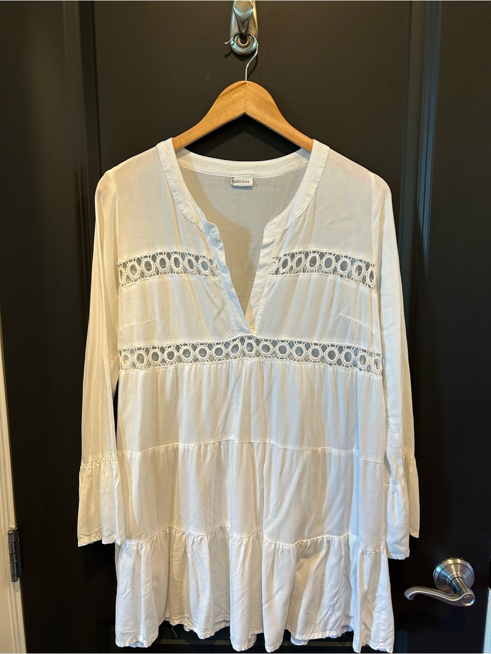 Lascana Boho White Crochet-Trim Tunic Top
